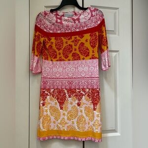 ⭐️EUC Donna Morgan jersey knit dress in pink, orange, white paisley print Size 8